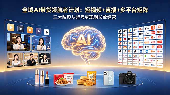 全域AI带货领航者计划：短视频+直播+多平台矩阵，三大阶段从起号变现到长效经营-旺仔资源库