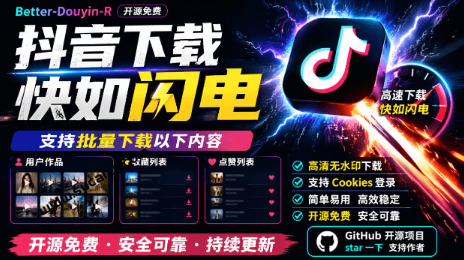 超级好用!抖音视频下载神器,支持批量下载用户作品收藏列表和点赞列表,开源完全免费Better-douyin-R-旺仔资源库