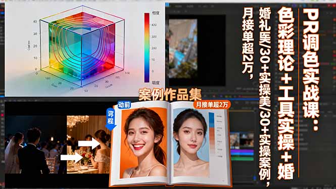PR调色实战课：色彩理论+工具实操+婚礼医美/30+实操案例，月接单超2万-旺仔资源库