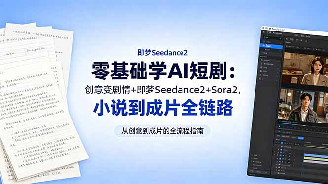 零基础学AI短剧：创意变剧情+即梦Seedance2+Sora2，小说到成片全链路-旺仔资源库