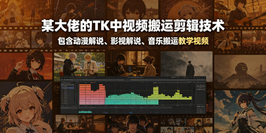 某大佬的TK中视频搬运剪辑技术，包含动漫解说、影视解说、音乐搬运教学视频-旺仔资源库