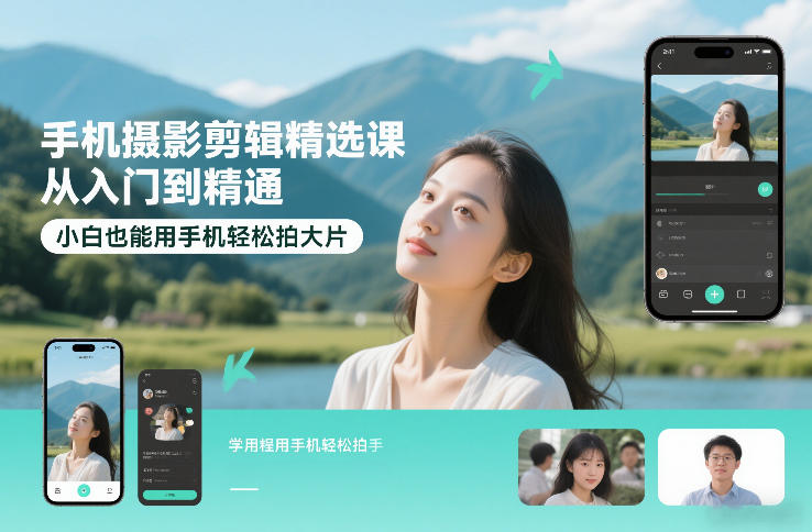 手机摄影剪辑精选课,从入门到精通,小白也能用手机轻松拍大片-旺仔资源库