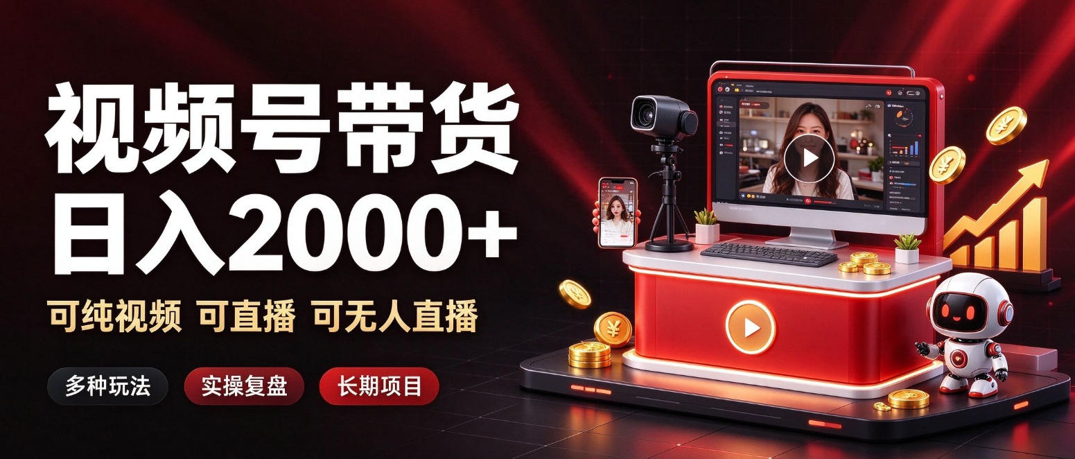 通过视频号带货日入2k+,可纯视频可直播可无人直播,多种玩法,长期项目【揭秘】-旺仔资源库