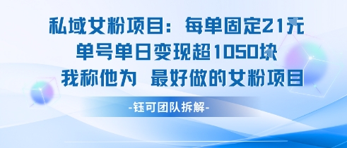 私域女粉项目：每单固定21块，单日变现超1k+，最好做的女粉项目-旺仔资源库