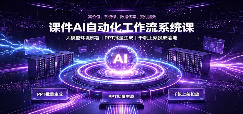 课件AI自动化工作流系统课：大模型环境部署，PPT批量生成，千帆上架投放落地-旺仔资源库