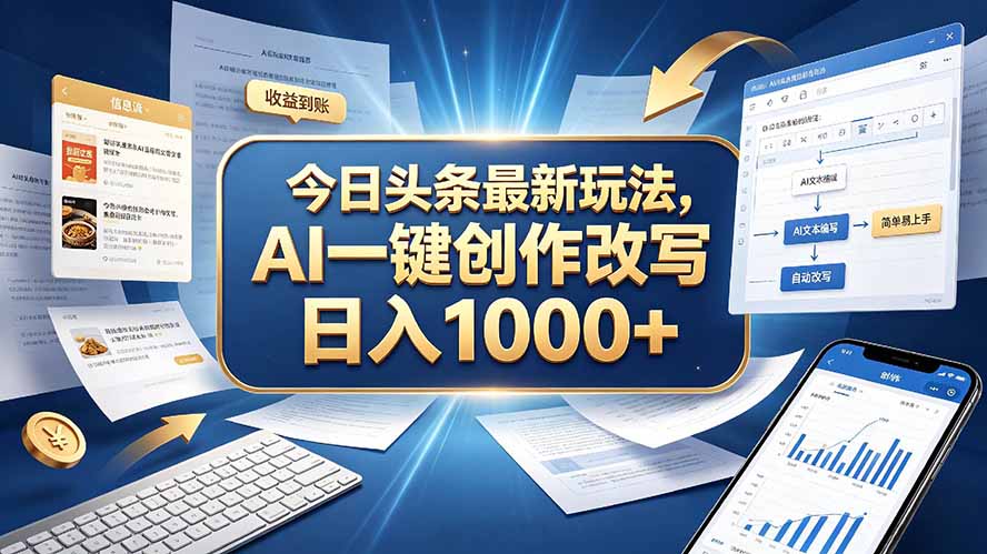 今日头条最新玩法,AI 一键创作改写,简单易上手,轻松日入 1000 +-旺仔资源库