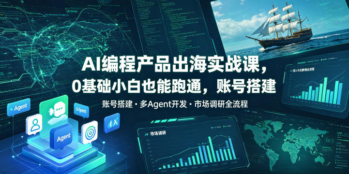 AI编程产品出海实战课,0基础小白也能跑通,账号搭建・多Agent开发・市场调研全流程,月入千刀跨境变现教程(更新0822)-旺仔资源库