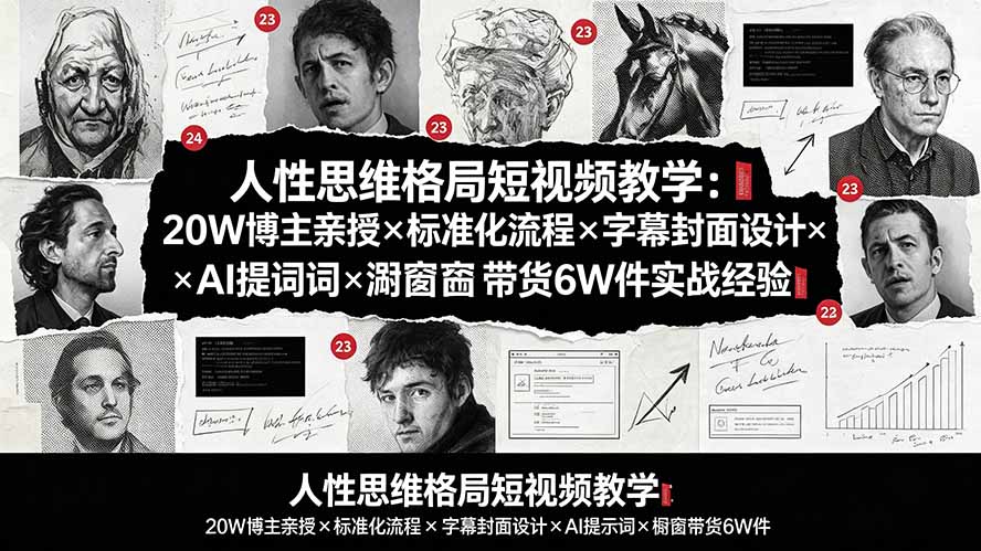 人性思维格局短视频教学：20W博主亲授×标准化流程×字幕封面设计×AI提示词×橱窗带货6W件实战经验-旺仔资源库