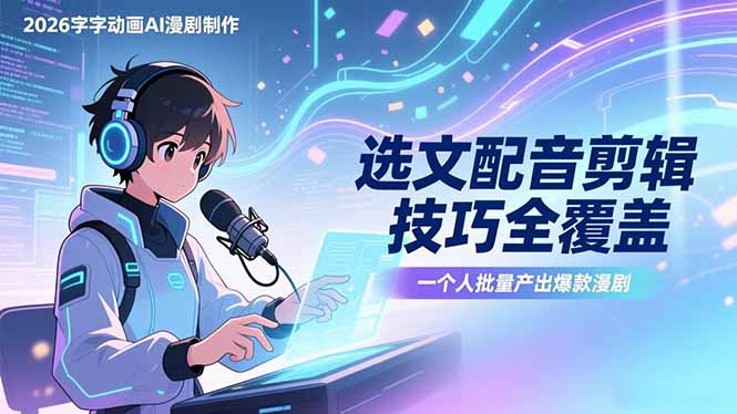 2026字字动画AI漫剧制作-1期，选文配音剪辑技巧全覆盖，一个人就能批量产出爆款漫剧-旺仔资源库