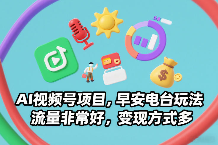 AI视频号项目，早安电台玩法，流量非常好，变现方式多-旺仔资源库