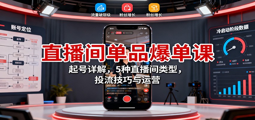 直播间单品爆单课:起号详解,5种直播间类型,投流技巧与运营-旺仔资源库