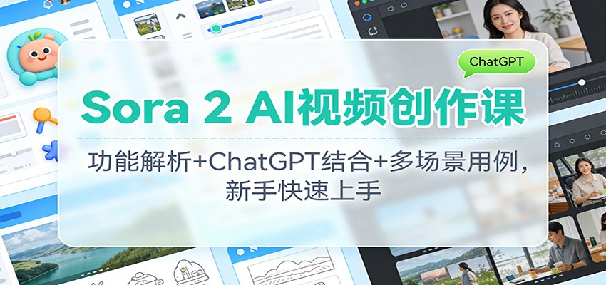 Sora 2 AI视频创作课：功能解析+ChatGPT结合+多场景用例，新手快速上手-旺仔资源库