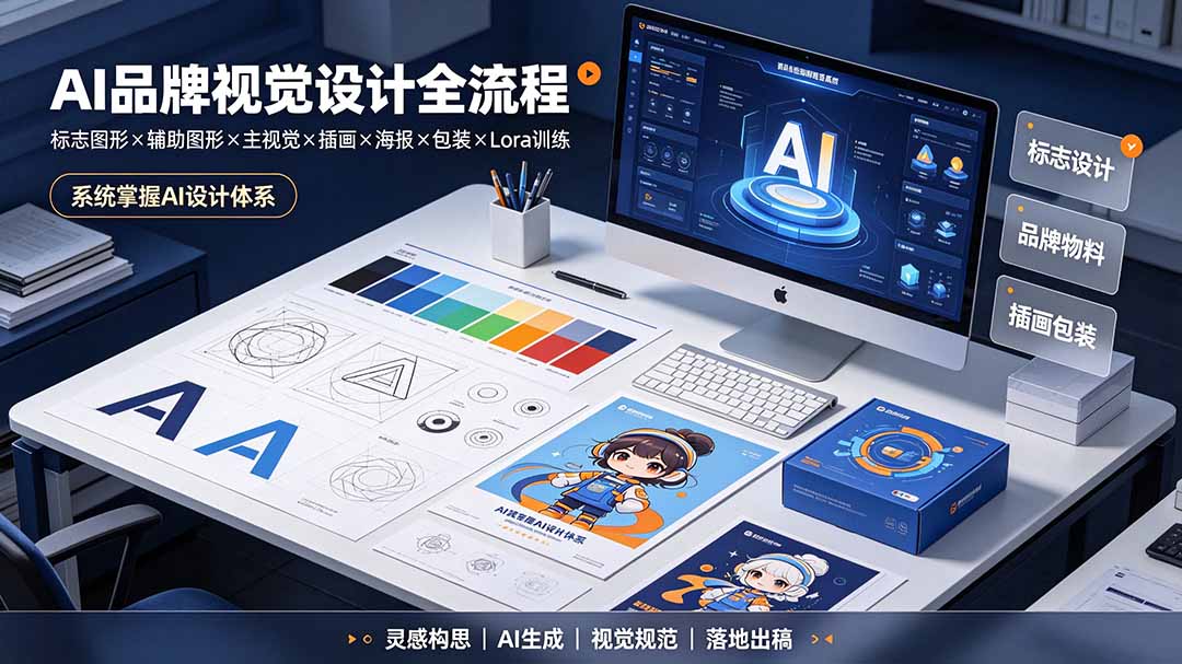 AI品牌视觉设计全流程:标志图形×辅助图形×主视觉×插画×海报×包装×Lora训练,系统掌握AI设计体系-旺仔资源库