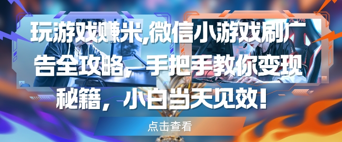 玩游戏挣米，微信小游戏刷广告全攻略，手把手教你变现秘籍，小白当天见效-旺仔资源库