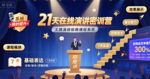 21天在线演讲密训营，王牌演讲招商课程系统-旺仔资源库