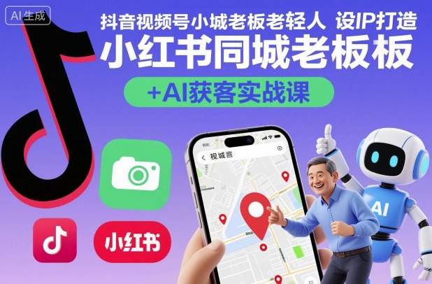 抖音视频号小红书同城老板轻人设IP打造+AI获客实战课，人设打造-算法拆解-拍摄剪辑-内容运营-AI创作-旺仔资源库