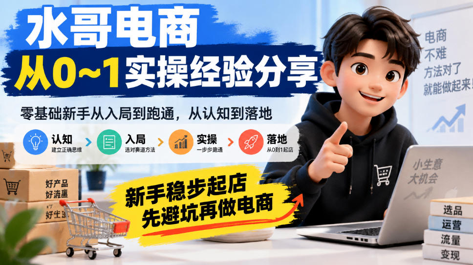 水哥电商从0~1实操经验分享,零基础新手从入局到跑通,从认知到落地,新手稳步起店,先避坑再做电商-旺仔资源库