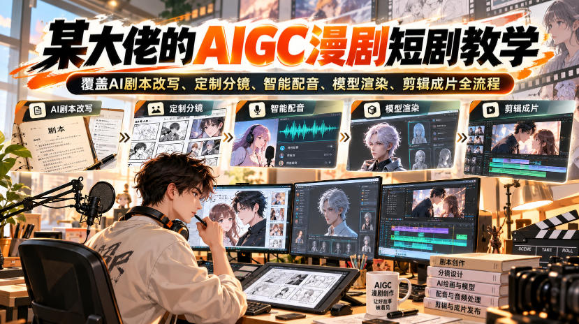 某大佬的AIGC漫剧短剧教学，覆盖AI剧本改写、定制分镜、智能配音、模型渲染、剪辑成片全流程-旺仔资源库