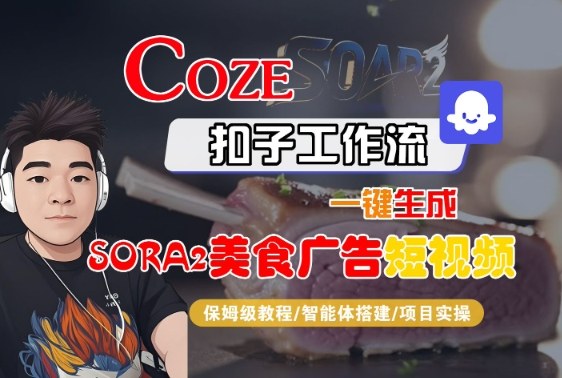Coze扣子智能体工作流一键生成“SORA2美食广告“短视频,全流程保姆级教学-旺仔资源库