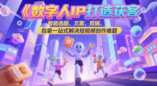 数字人IP打造获客变现实操课，智能选题、文案、剪辑、包装一站式解决短视频创作难题-旺仔资源库