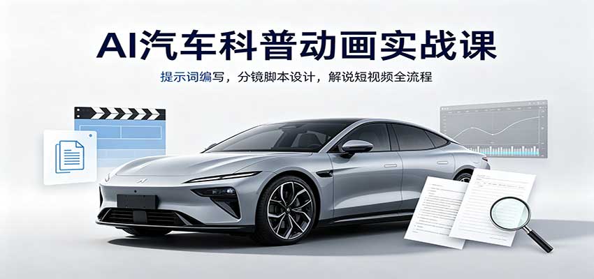 AI汽车科普动画实战课:提示词编写,分镜脚本设计,解说短视频全流程-旺仔资源库