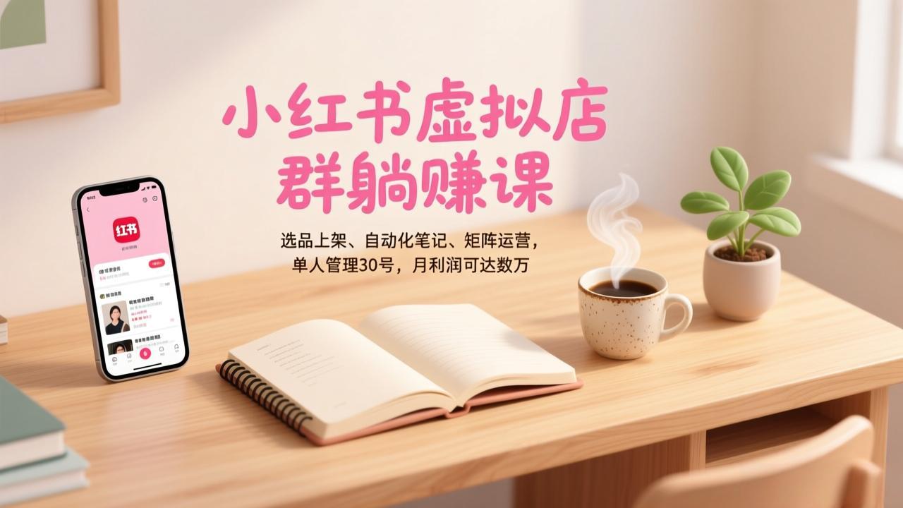 小红书虚拟店群躺赚课，选品上架、自动化笔记、矩阵运营，单人管理30号，月利润可达数万-旺仔资源库