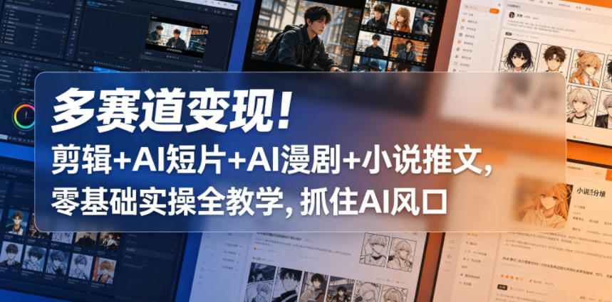 多赛道变现！剪辑+AI短片+AI漫剧+小说推文，零基础实操全教学，抓住AI风口-旺仔资源库