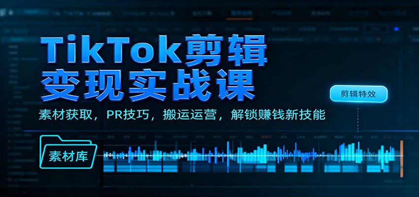 TikTok剪辑变现实战课：素材获取，PR技巧，搬运运营，解锁赚钱新技能-旺仔资源库