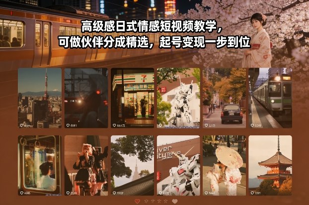 高级感日式情感短视频教学，可做伙伴分成精选，起号变现一步到位-旺仔资源库