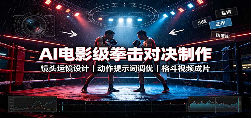 AI电影级拳击对决制作:镜头运镜设计,动作提示词调优,格斗视频成片-旺仔资源库