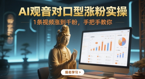 AI观音对口型涨粉实操，1条视频涨到千粉，手把手教你-旺仔资源库