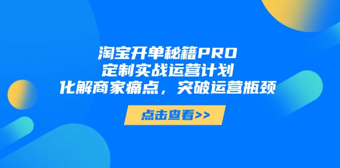 淘宝开单秘籍PRO，定制实战运营计划，化解商家痛点，突破运营瓶颈-旺仔资源库