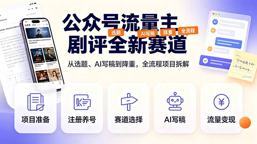 公众号流量主剧评全新赛道,从选题、AI写稿到降重,全流程项目拆解-旺仔资源库