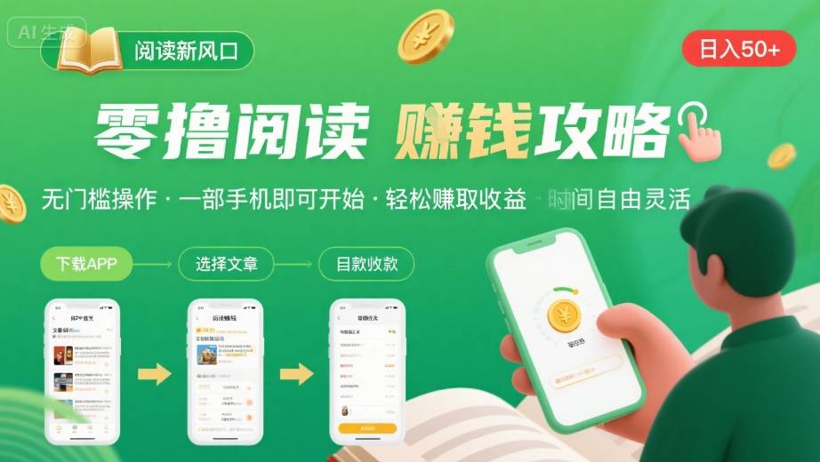 零撸阅读新风口，无门槛轻松挣，一部手机，日入 50-3张【揭秘】-旺仔资源库