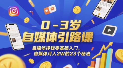 0-3岁自媒体引路课，自媒体挣钱零基础入门，自媒体月入2W的23个秘法-旺仔资源库