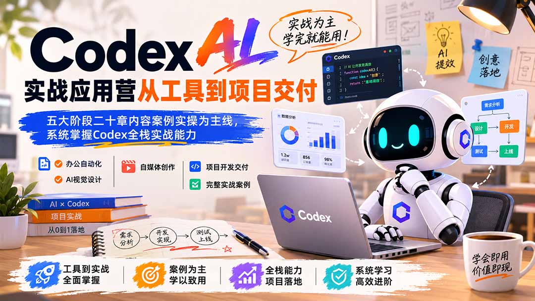 Codex AI实战应用营从工具到项目交付；五大阶段二十章内容案例实操为主线，系统掌握Codex全栈实战能力-旺仔资源库