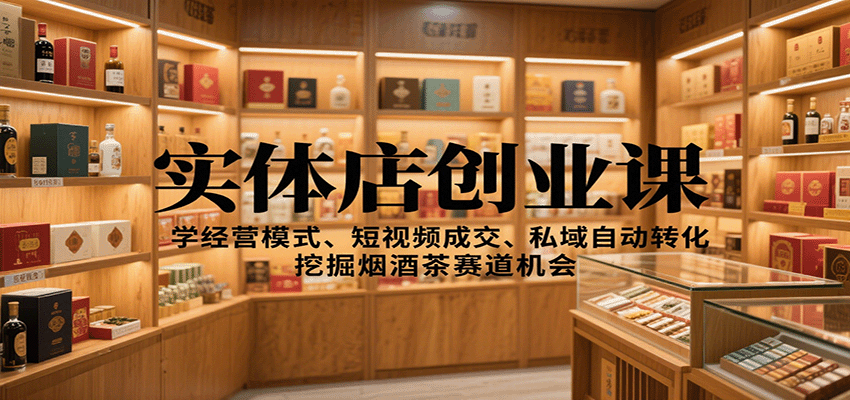 实体店创业课：学经营模式、短视频成交、私域自动转化，挖掘烟酒茶赛道机会-旺仔资源库