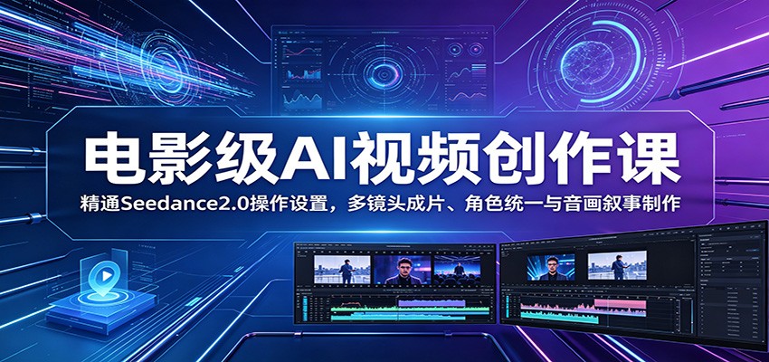 电影级AI视频创作课：精通Seedance2.0操作设置，多镜头成片、角色统一与音画叙事制作-旺仔资源库