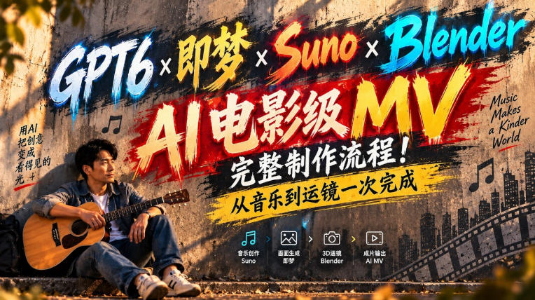 GPT6×即梦×Suno×Blender|AI电影级MV完整制作流程!从音乐到运镜一次完成!-旺仔资源库