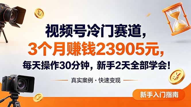 视频号冷门赛道，3个月变现23905元，新手2天学会 每天操作30分钟！-旺仔资源库