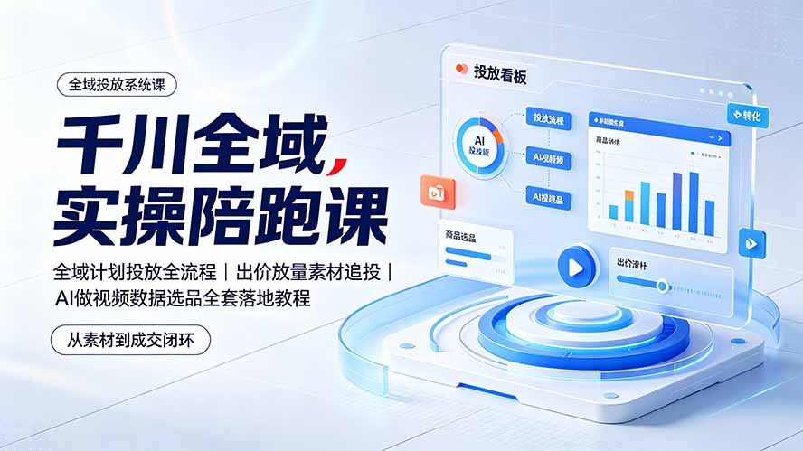 千川全域实操陪跑课：全域计划投放全流程｜出价放量素材追投｜AI做视频数据选品全套落地教程-旺仔资源库