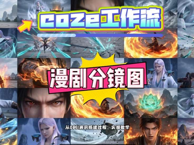 通过Coze工作流，制作《动漫分镜图》，两分钟制作完成25宫格分镜图，从0到1演示搭建过程，实操教学-旺仔资源库