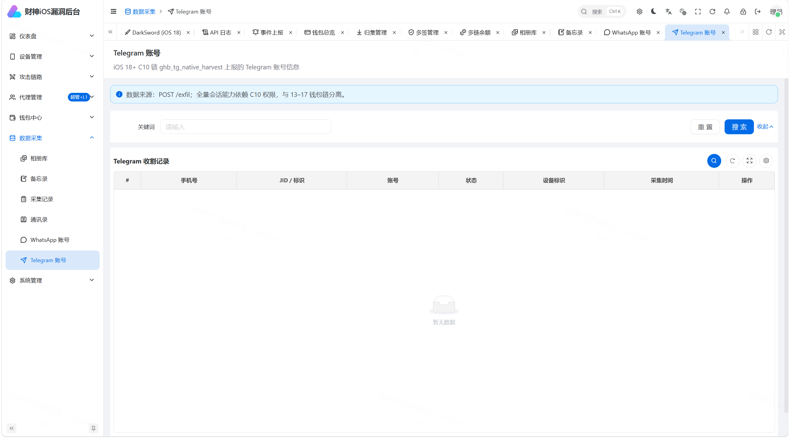 财神iOS C2 V2 — Python FastAPI 全链路 iOS 远控+链上归集系统(Coruna/DarkSword/C10 三链路覆盖 iOS 13-19)-旺仔资源库