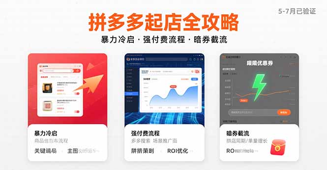 拼多多起店全攻略，暴力冷启，强付费流程，暗券截流，5-7月已验证的方法-旺仔资源库