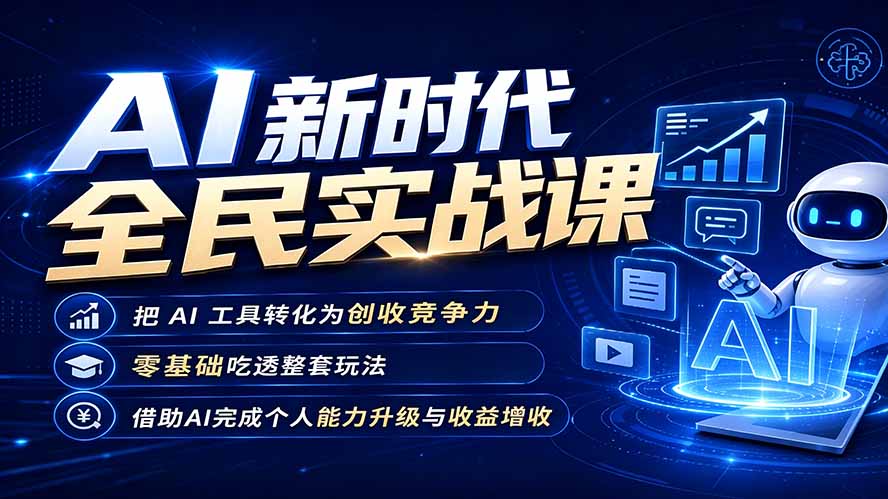 AI新时代全民实战课,把 AI 工具转化为创收竞争力,零基础吃透整套玩法,借助AI完成个人能力升级与收益增收。-旺仔资源库