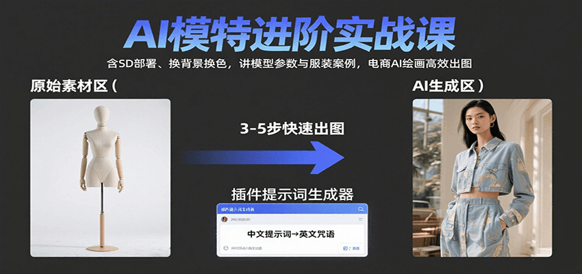 AI模特进阶实战课：含SD部署、换背景换色，讲模型参数与服装案例，电商AI绘画高效出图-旺仔资源库