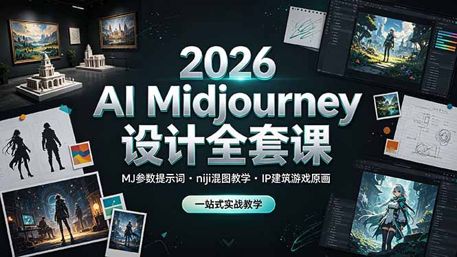 2026 AI Midjourney设计全套课，MJ参数提示词niji混图教学，IP建筑游戏原画一站式实战教学-旺仔资源库