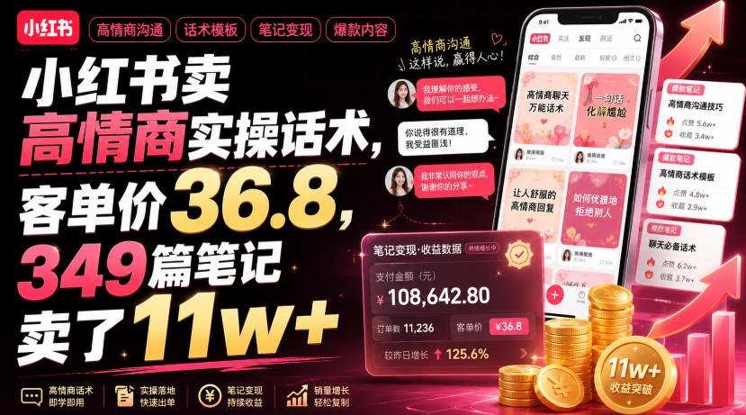 小红书卖高情商实操话术,客单价36.8,349篇笔记卖了11w+!-旺仔资源库