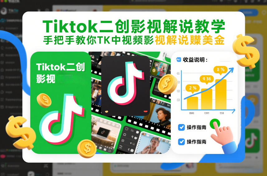 Tiktok二创影视解说教学，手把手教你TK中视频影视解说賺美金(更新26年1月)-旺仔资源库