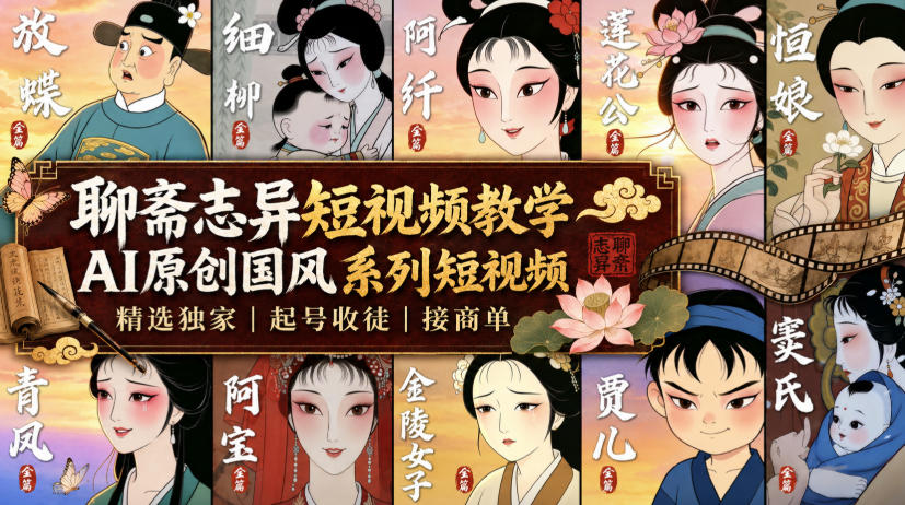 聊斋志异短视频教学,AI原创国风系列短视频,精选独家丨起号收徒丨接商单(更新0818)-旺仔资源库